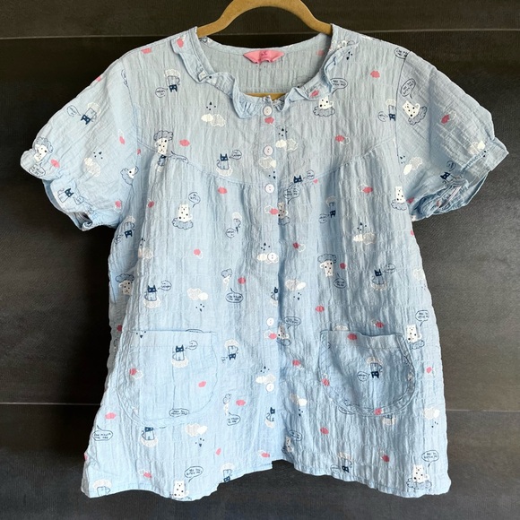 EASYMONG 100% Cotton Cat Pattern Summer Pajama Set - Picture 4 of 7